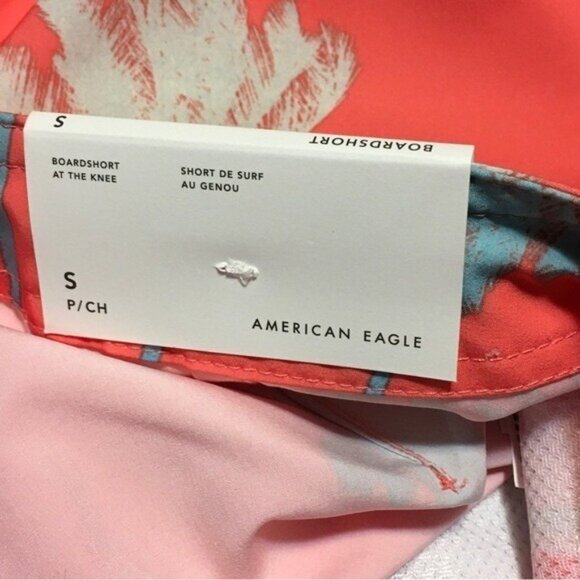 American Eagle Swim Trunk Board Short Men Small Orange Tropical Print 9" Inseam - Picture 9 of 14